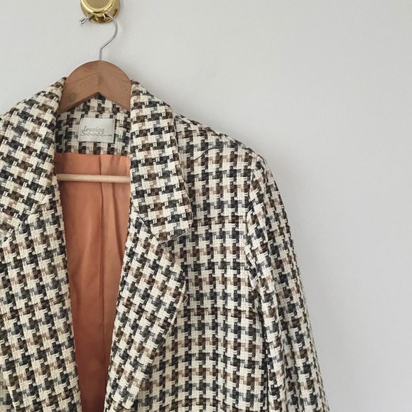 80s Tweed Houndstooth Blazer Style Coat - Picture 7 of 9
